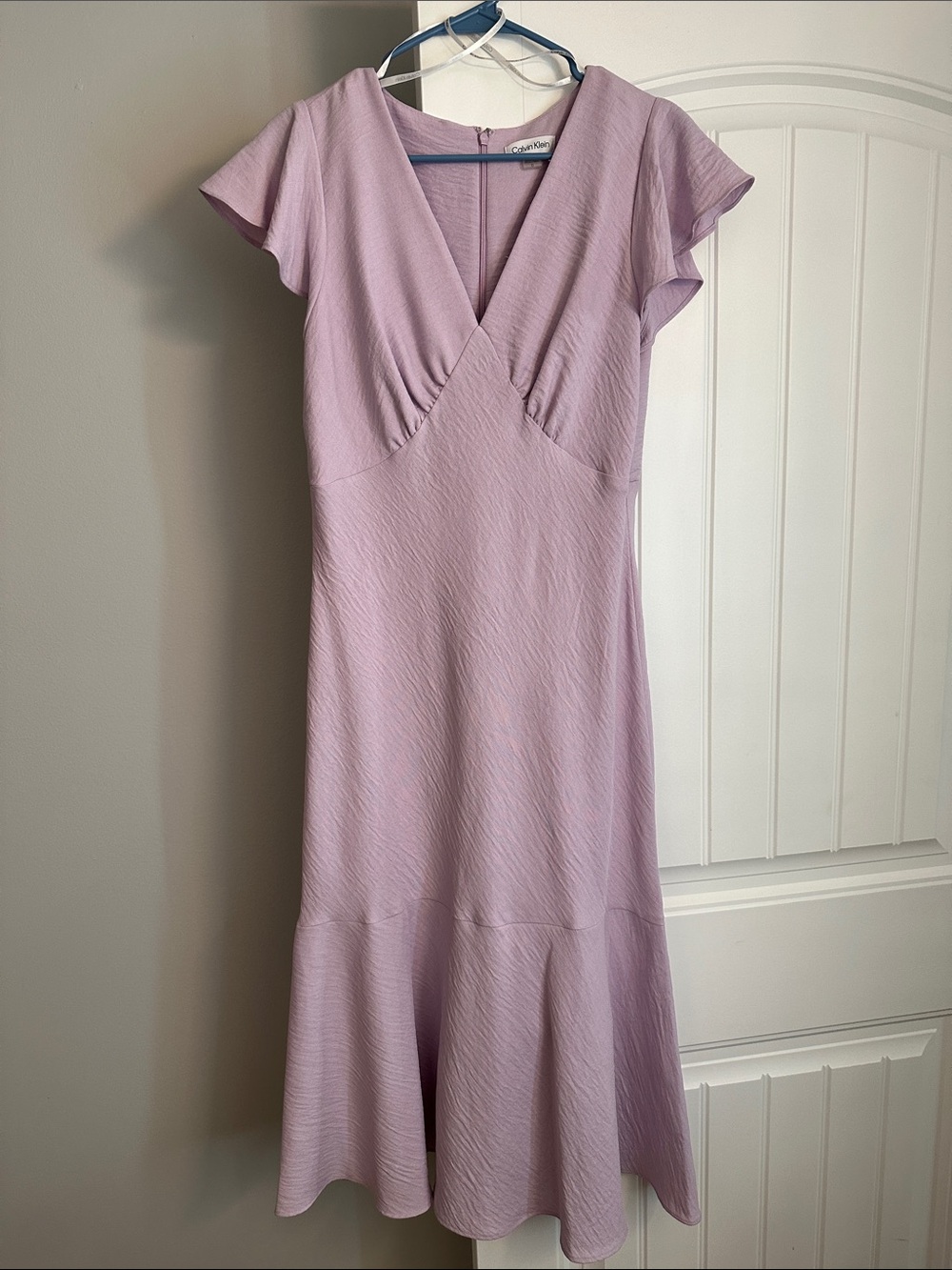 Calvin Klein-Lilac V-Neck Flutter Sleeve Dress